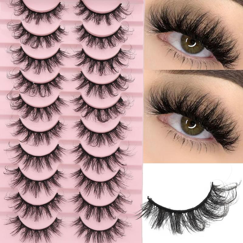 Natural Looking Fluffy False Eyelashes, 10 Pairs Reusable Wispy Faux Cluster Lashes, Volumized False Eyelashes for Women and Girls Eye Makeup Enhancement, Christmas Gift