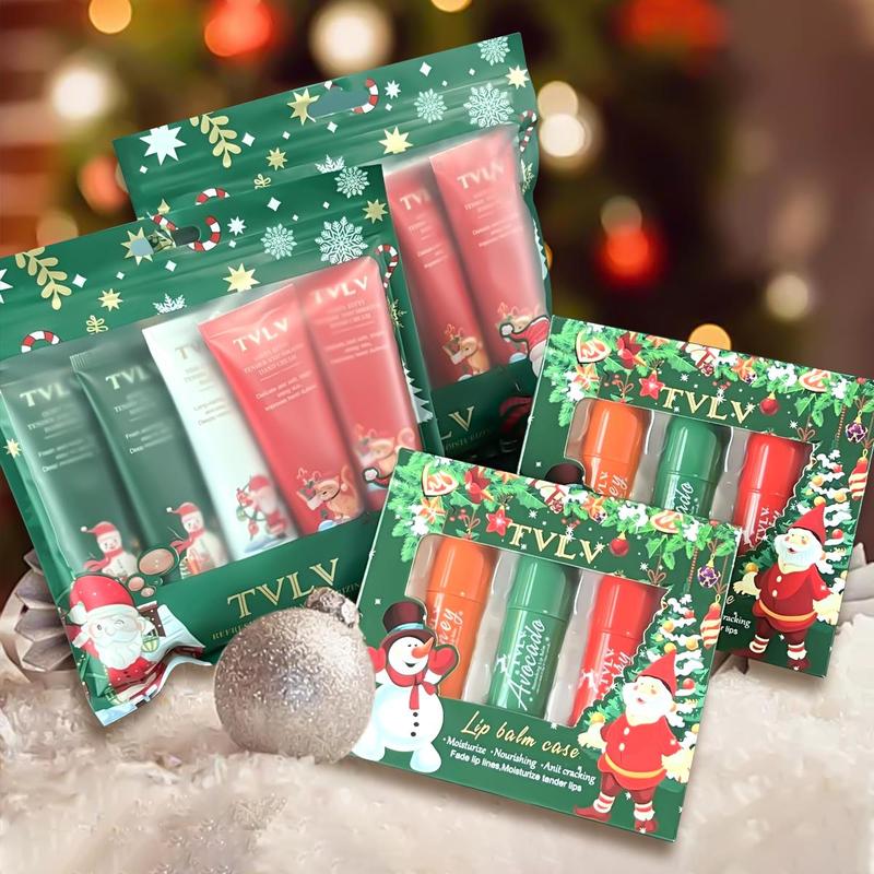 Christmas Limited Edition Hand Cream & Lip Balm Set, 10pcs Moisturizing Hand Cream & 6 Counts Lip Balm, Hydrating Hand Care & Lip Care Product