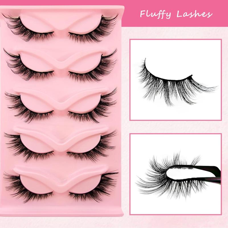 Cat Eye Style False Lash Clusters for 5 Pairs Wispy Cluster Lashes Strip Lashes for Women Girls, Individual Lashes Kits