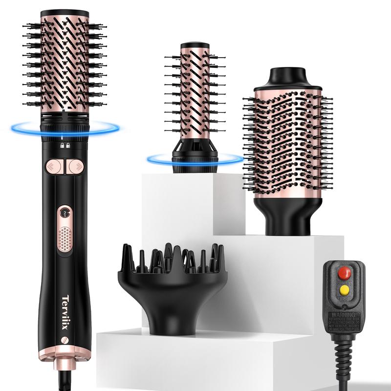 Terviiix 4-in-1 Hot Air Rotating Blow Dryer Brush Kit – 1000W with Rotatable Round Brushes (2 Sizes), Oval Volumizer, and Diffuser – Ideal for Curly Hair, with Arthritis-Friendly Big Buttons, Black