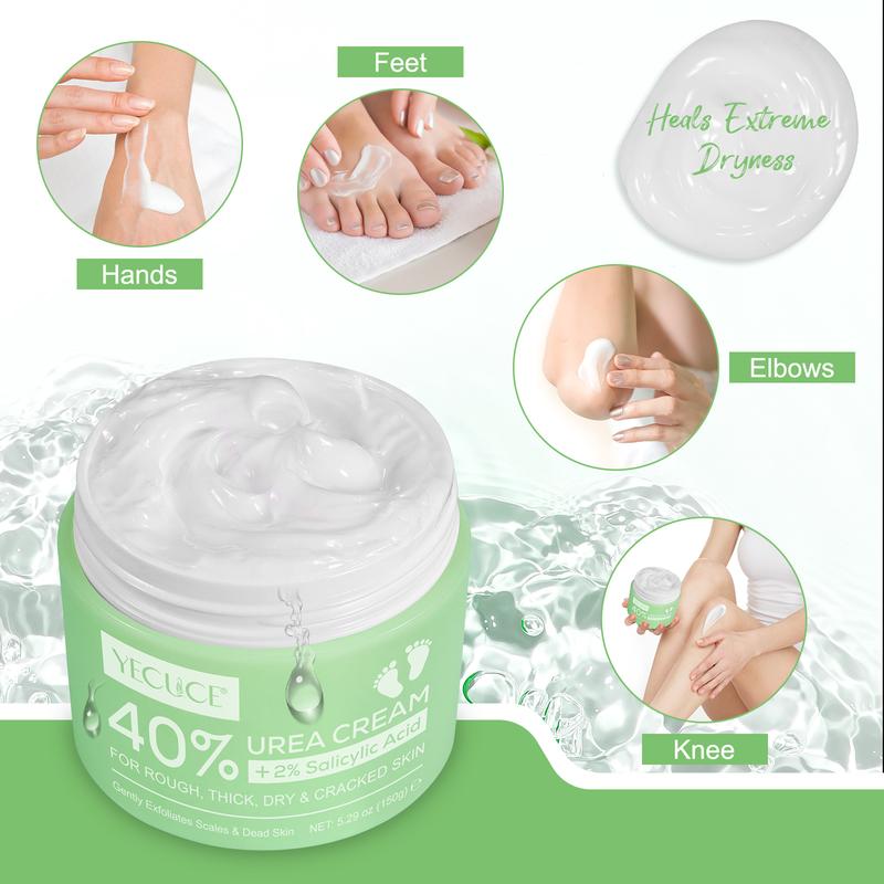 YECUCE Urea Cream 40% plus Salicylic Acid 2% - Foot Cream and Hand Cream Maximum Strength with Hyaluronic Acid Moisturizing, Tea Tree, and Aloe Vera For Deep Moisturizes,  Hydrate Callus Remover and Soften For AIl Skin Types