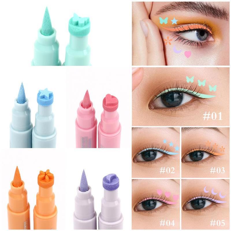 2 in 1 Stamp Eyeliner Set, 5 Counts set Long Lasting Eyeliner, Quick Drying Eyeliner Pen, Eye Makeup Tool for Women & Girls