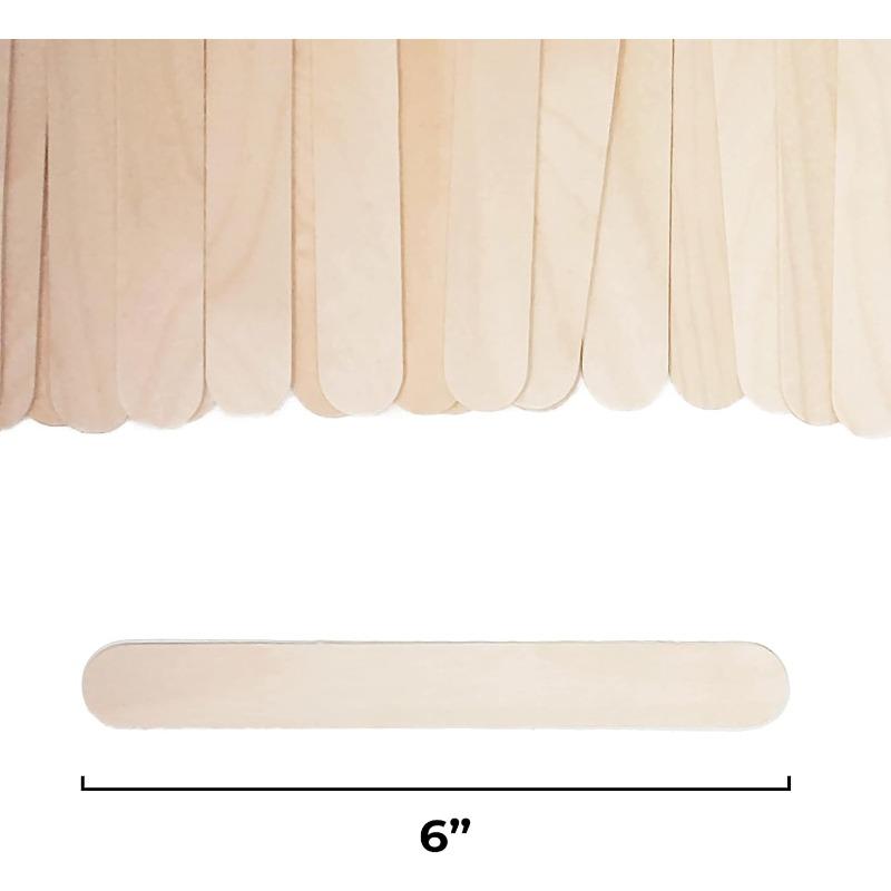 100 Jumbo Wooden Multi-Purpose Wax Sticks. 6 Inch Large Popsicle Sticks, Applicator, Spatulas for Waxing, Hair Removal, Craft, Ice Cream Sticks