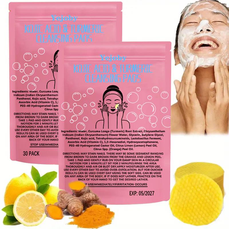 Turmeric Cleansing Exfoliating Pads Facial Cleansing Skincare Comfort Turmeric & Ginger Cleansing Pads, 30pcs Bags Exfoliating Skin Care Pad, Deep Cleansing Facial Skin Care Product for Women & Men