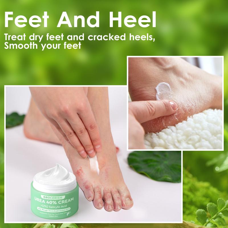 [Merry Christmas] Grocerism Urea Cream 40 Percent For Feet Plus 2% Salicylic Acid 5.29 oz, Foot Cream and Hand Cream Maximum Strength with Hyaluronic Acid, Tea Tree, and Aloe Vera For Deep Moisturizes, Callus Remover and Soften All Skin Types, Hydrating