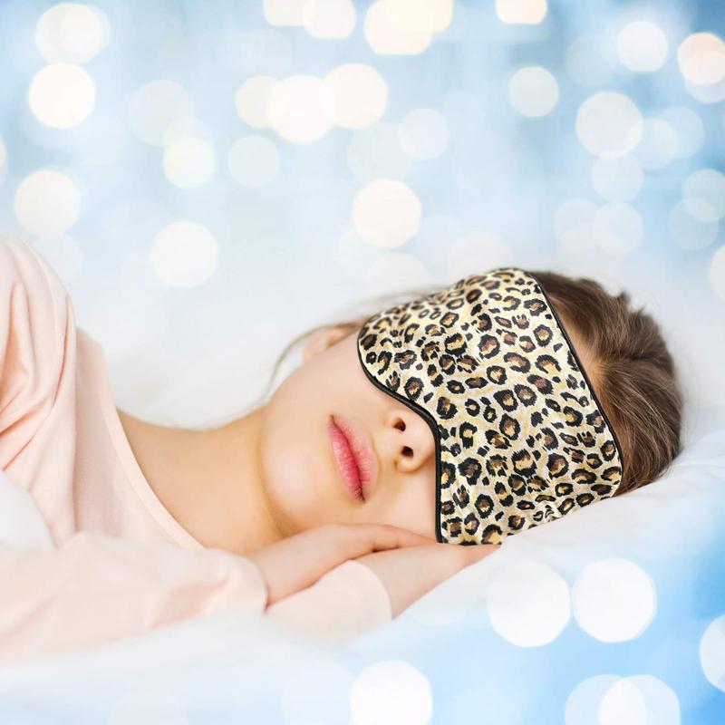 2 count Silk Sleeping Mask with Adjustable Strap-Silk Eye Mask Soft Eye Cover Blindfold Eyeshade with Leopard Print, for Blocking Out Lights Sweet Sleep Travel Relax, Nap, Meditation (Black)