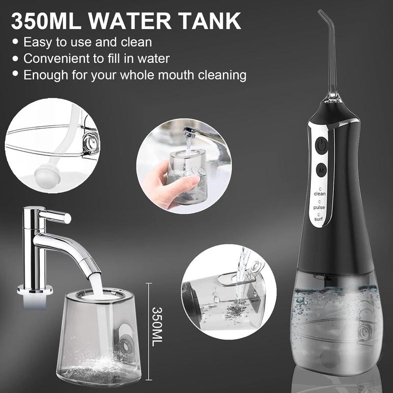 Water Flosser Cordless Portable Dental Oral Irrigator for Teeth Cleaning with 5 Replaceable Jet and 350ml Water Tank Rechargeable Waterproof Teeth Cleaner Picks for Home Travel Gift Ideas