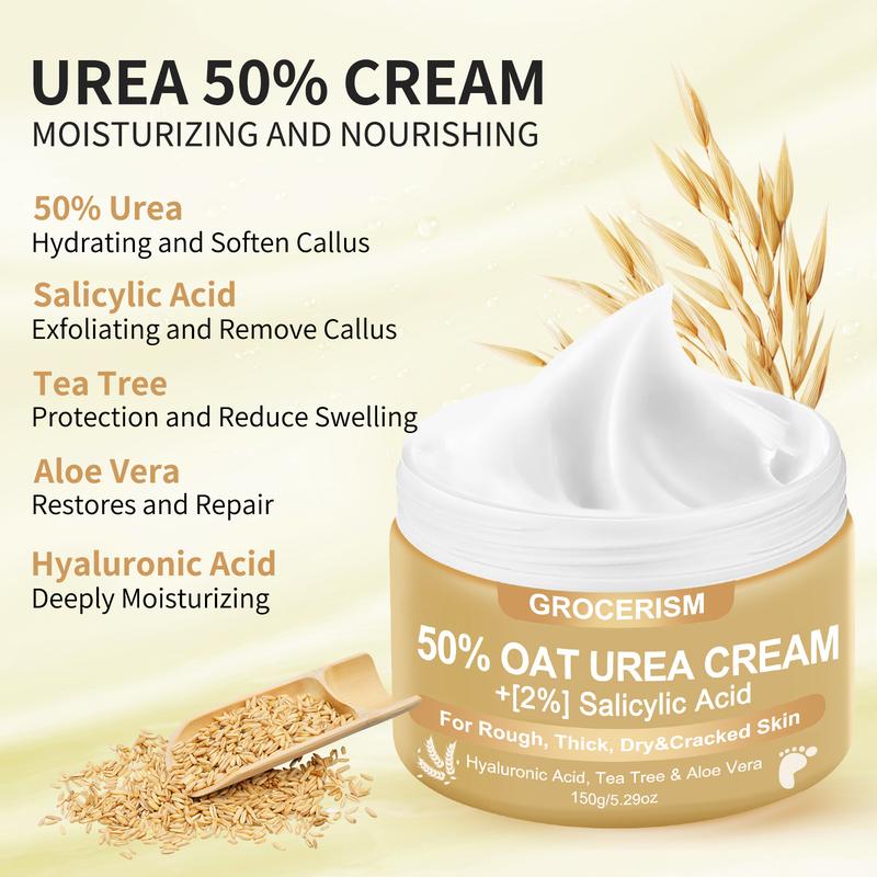 [Merry Christmas] Grocerism Urea Cream 40 Percent For Feet Plus 2% Salicylic Acid 5.29 oz, Foot Cream and Hand Cream Maximum Strength with Hyaluronic Acid, Tea Tree, and Aloe Vera For Deep Moisturizes, Callus Remover and Soften All Skin Types, Hydrating