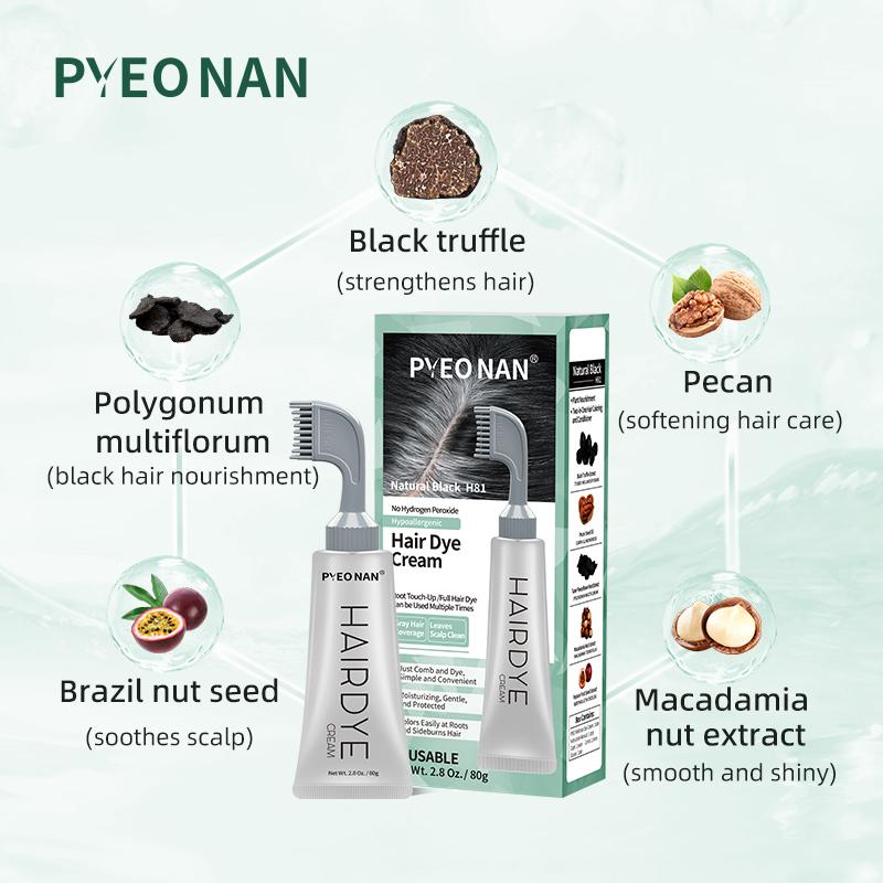 Natural Plant Extract Unisex  PYEONAN Hair Dye Comb Without Bleaching, Instant 2 in 1 + Grey Hair Coverage and Haircare -Herbal Ingredients Hair Color 2.8Oz.  80g