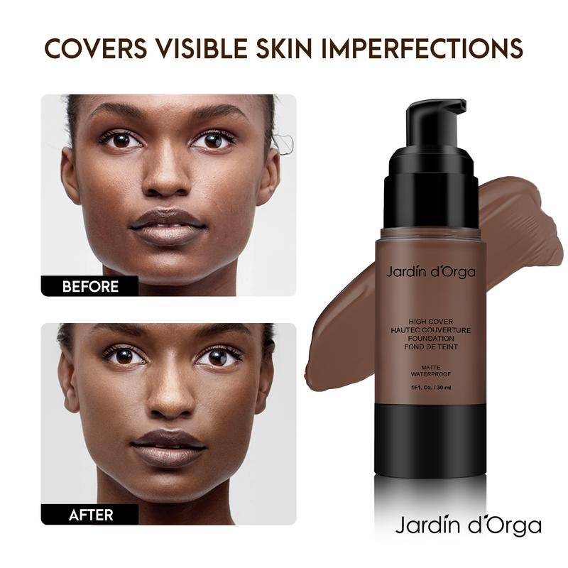 Jardin d'Orga Foundation - Matte Flawless Liquid Foundation with Full Coverage Concealer - 8 Shades - Waterproof Moisturizer Makeup Cosmetic Moisture