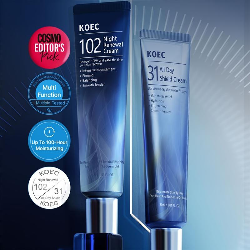 KOEC Dermacycle All-Day & Night Facial Cream Set (30mL x2) – Infused with Centella Asiatica, Niacinamide, Tocotrienol, Hyaluronic Acid, Peptides, Shea Butter, Rice Bran Oil & Avocado Extract – Intensive Skincare for Hydration & Skin Repair