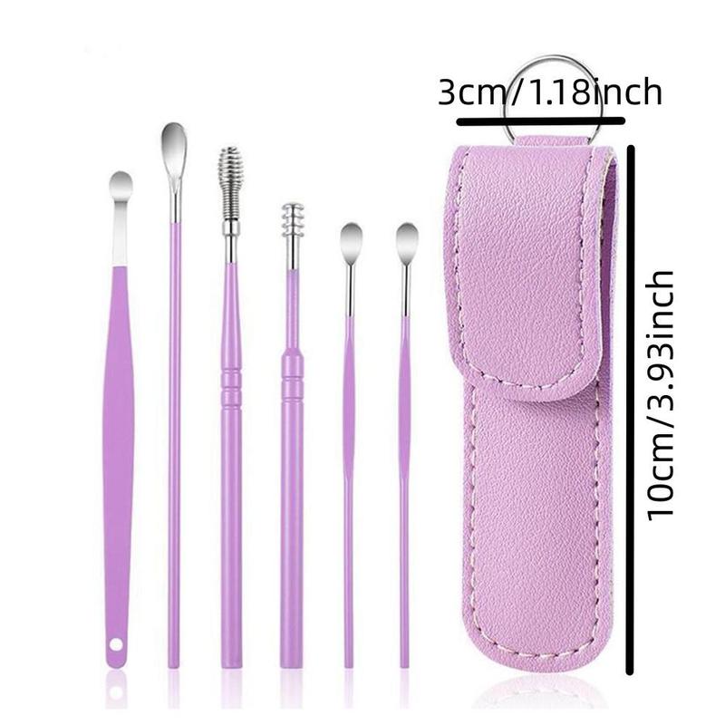 6pcs Ear Wax Cleaner Tool Set with Storage Bag, Ear Cleaning Tool, Ear Spoons Ear Picks Curette, Ear Wax Remover Tool for Adults, Portable Earwax Cleaning Supplies, Daily Ears Clean Tool Set