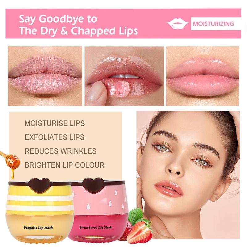 4 PCS Bee Lip Balm Honey Pot, Honey&Strawberry&Watermelon& Apple Lime Lip Mask Propolis Moisturizing Lip Balm Lip Care, Sleeping Lip Mask Hydrating Prevention Dry & Cracked Lips Moisture Moisturize