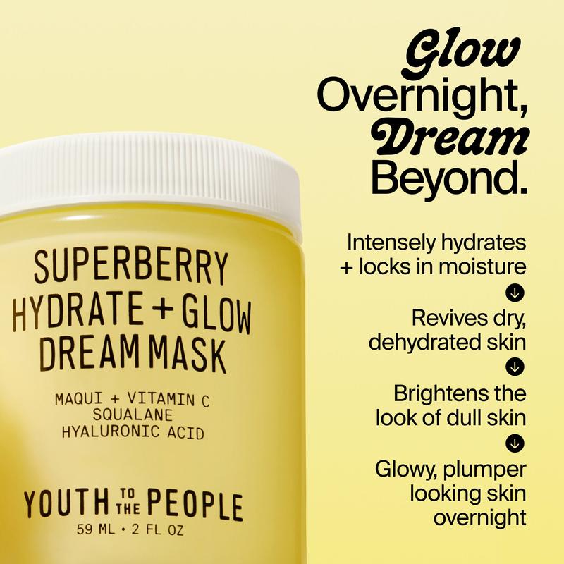 Superberry Glow Dream Mask - Brightening Overnight Face Mask + Hyaluronic Acid Night Moisturizer, 2 oz - Youth to the People