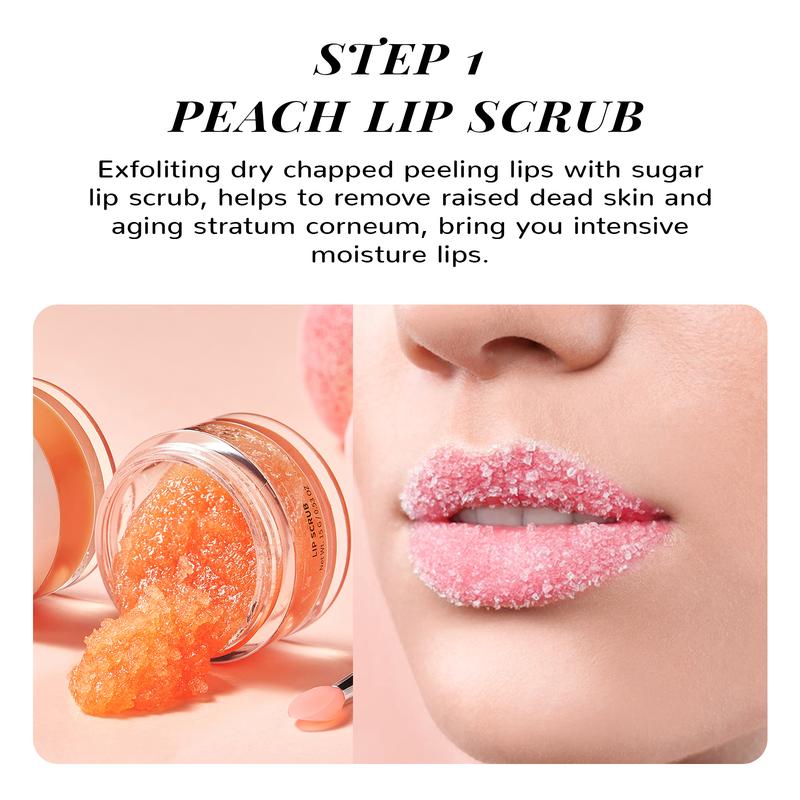 ANAiRUi Peach+Collagen Lip Care Kit - Lip Sleeping Mask & Lip Scrub - 12h Overnight Moisturizing Mask for Dry, Chapped Lips, Skincare Therapy Set