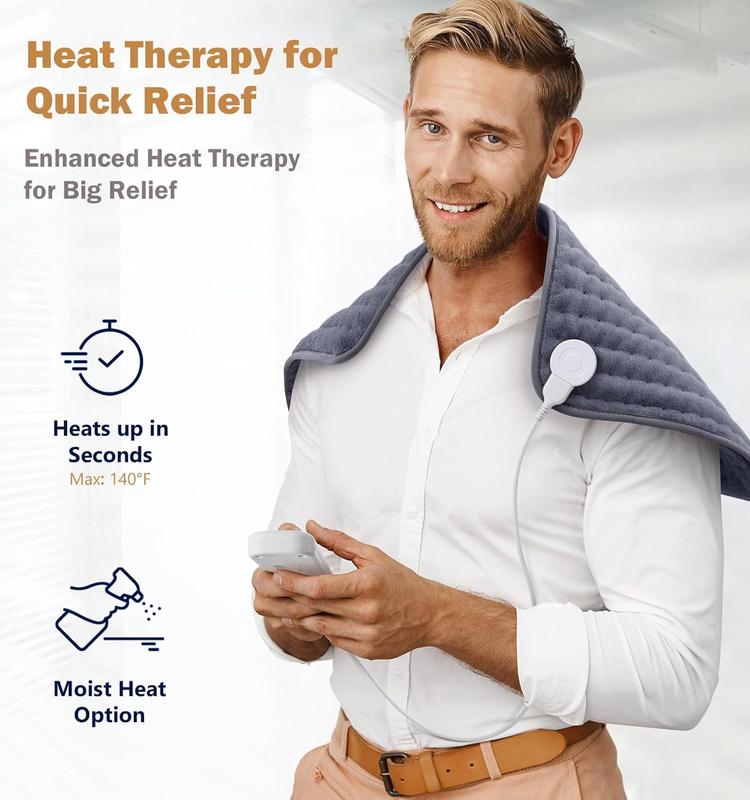 Heating Pad for Back Neck Shoulder Pain Cramps Relief, Gifts for Men Dad Women Mom, Fathers Day Mothers Day Christmas Birthday Gifts, 6 Heat Settings Auto-Off, Moist Dry Heat Options, 12