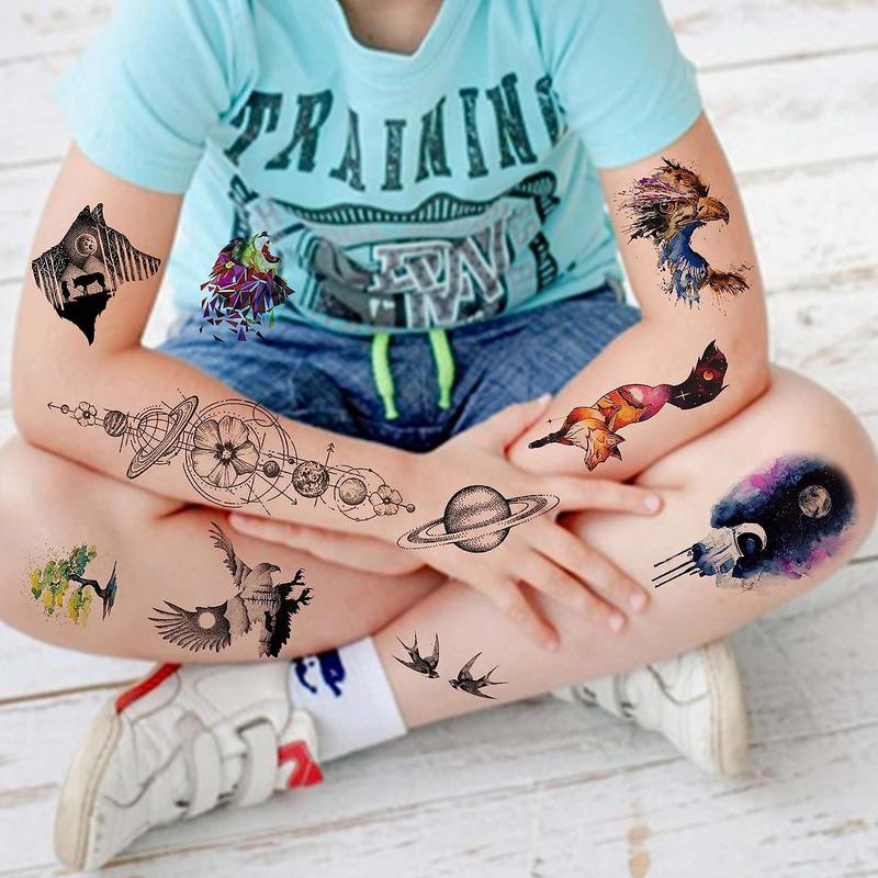 Space & Animal Pattern Long Lasting Temporary Tattoo, 16pcs set Body Art Fake Tattoo Sticker, Realistic Beauty & Personal Care Tattoo for Women & Men