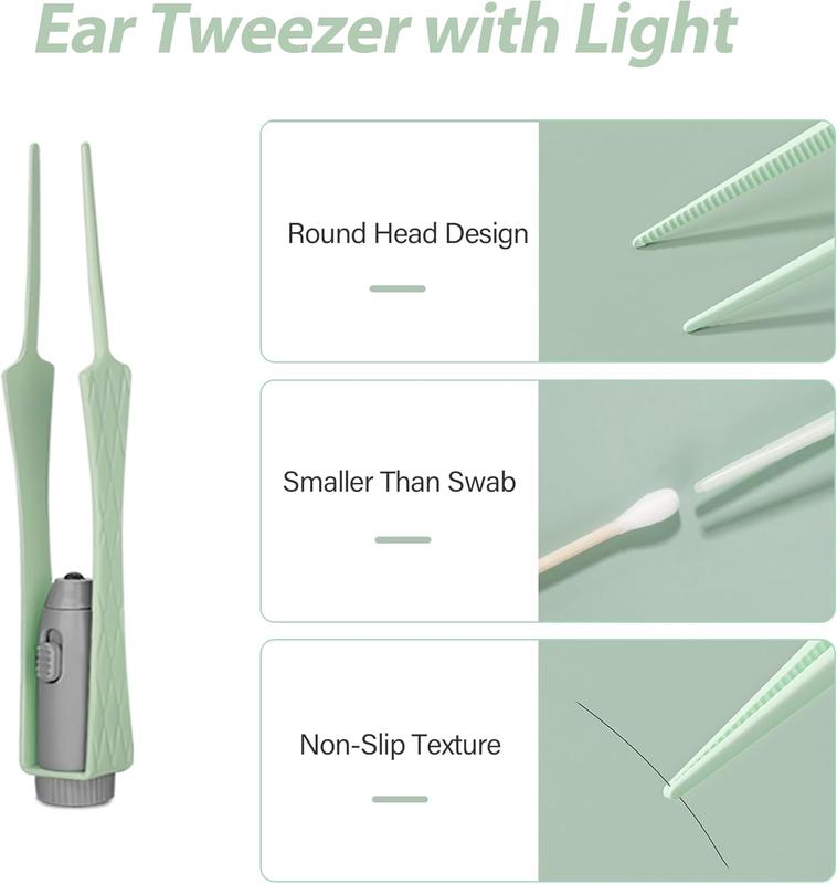 15 Pack Ear Wax Removal Tool Kit with Light - LED Ear Cleaning Kit, Ear Wax Removal for  and Adults, Ear Cleaning Tool, Ear Picker Spoon & Ear Tweezers & Spiral Spring Ear Spoon (Green)