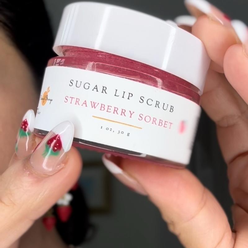 Strawberry Sorbet Sugar Lip Scrub | With Shea Butter, Strawberry Extract, For Exfoliating,Conditioning,Brightening