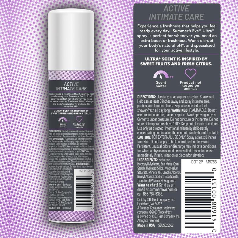 Summer's Eve Ultra Daily Active Feminine Spray, 2 oz, 3 Pack for Women's Comfort