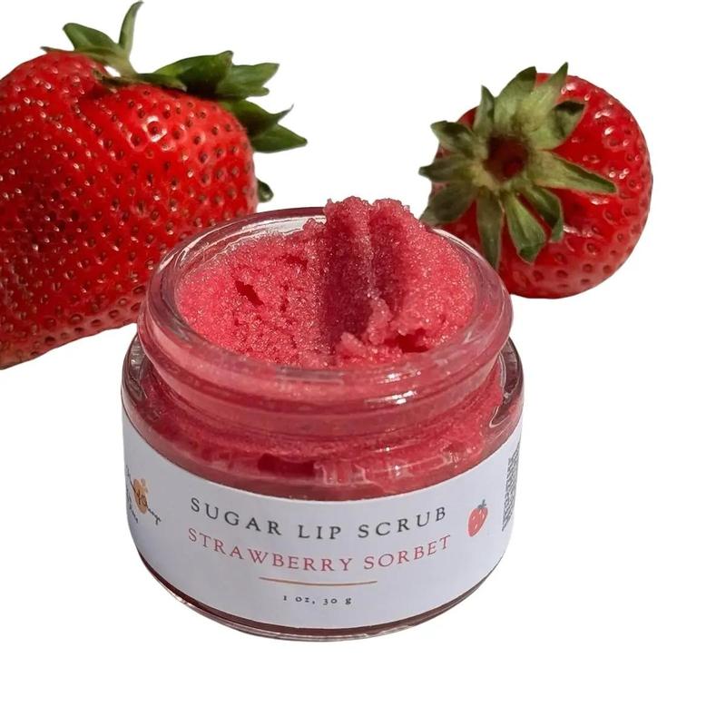 Strawberry Sorbet Sugar Lip Scrub | With Shea Butter, Strawberry Extract, For Exfoliating,Conditioning,Brightening