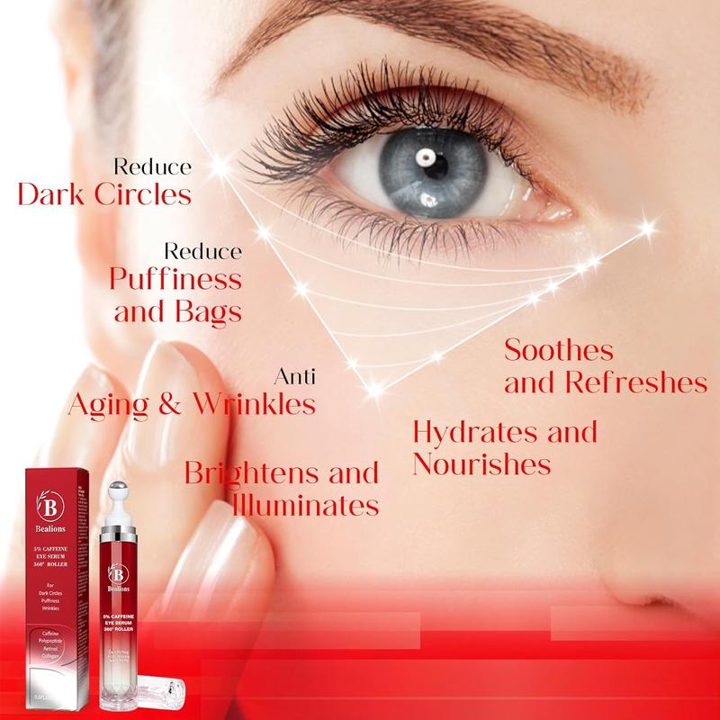 Caffeine Peptide Eye Cream with Rollerball Under Eye Serum for Dark Circles Puffiness Bags - Anti-aging for Wrinkles Fine Lines and Firming Hyaluronic