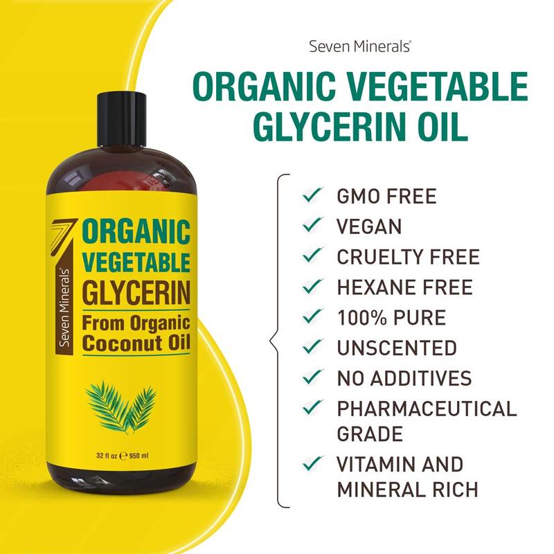 Seven Minerals, Organic Vegetable Glycerin - 32 fl oz Bottle - No Palm Oil, Made Organic Coconut Oil - Haircare, Nails & Skin Comfort Moisturizer