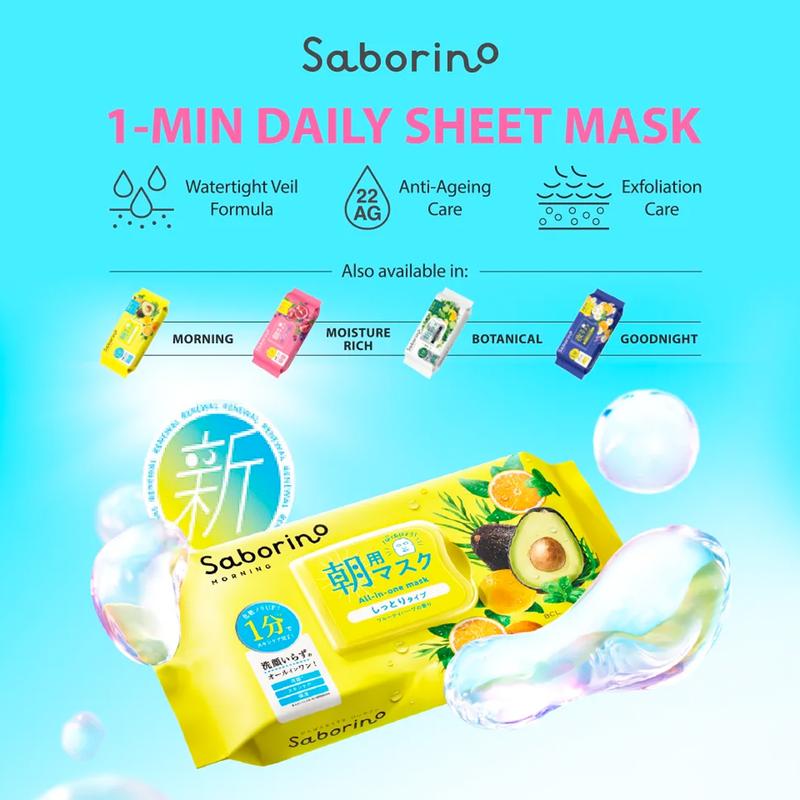 BCL - Saborino Morning Face Mask 309ml | 1-MINUTE SHEET MASK CLEANSES, TONES & HYDRATES, MADE IN JAPAN