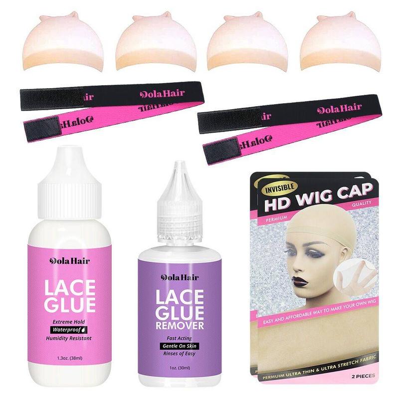 Dolahair Lace Glue Kit for Wigs Waterproof Wig Glue Strong Hold Glue Remover HD Wig Caps Melting Band Install Kit Lace Adhesive Invisible Bonding