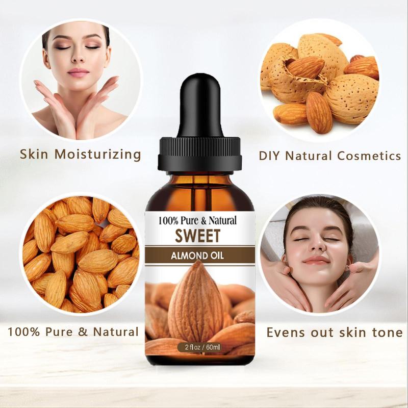 60ml Almond Oil, 1 Count Multifunctional Natural Oil for Face, Body, Hair, Skincare Essence for Women & Men