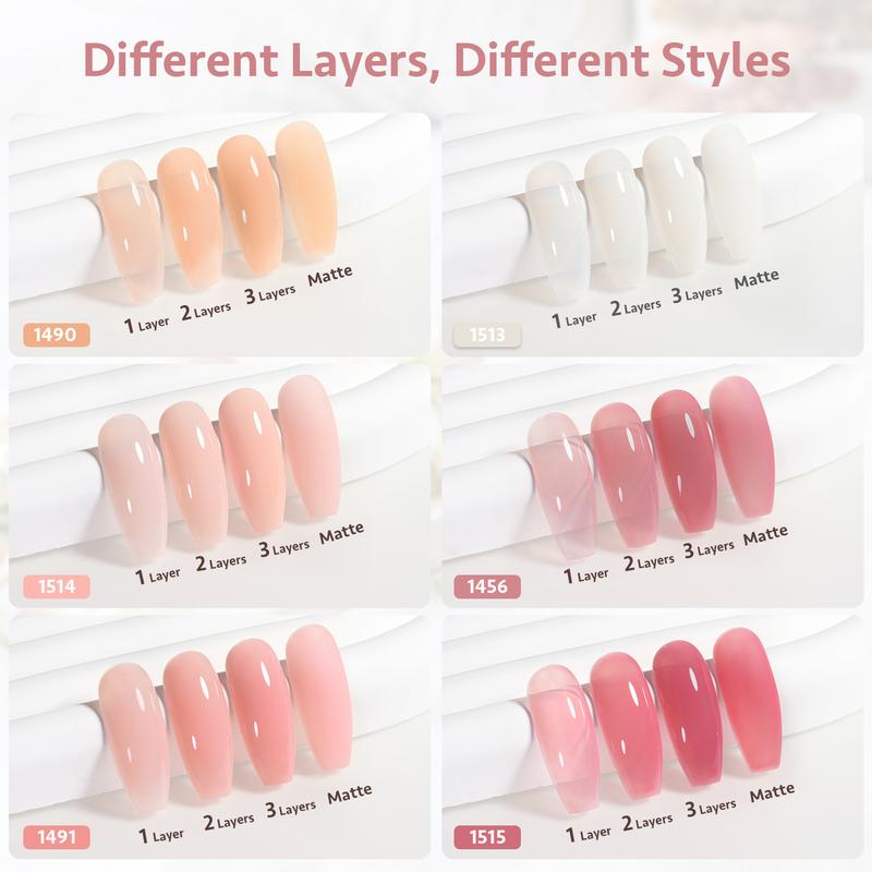 GAOY UV Gel Nail Polish Set Milky White x Jelly Nude, 6 Transparent Colors Sheer Pink Orange Gel Nail Kit for Salon Gel Manicure and Nail Art DIY at Home