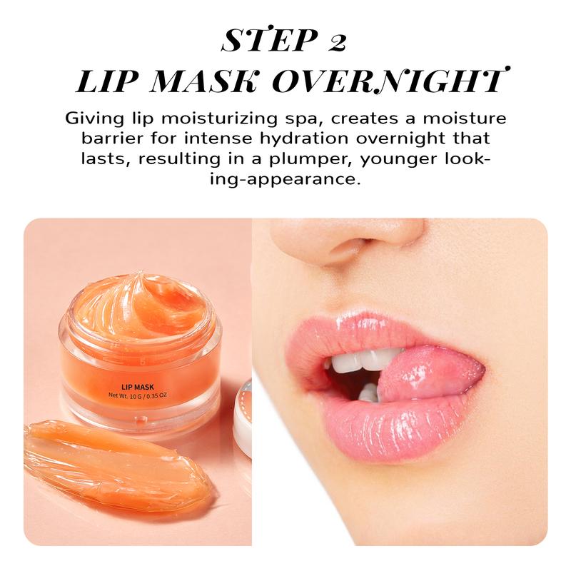 ANAiRUi Peach+Collagen Lip Care Kit - Lip Sleeping Mask & Lip Scrub - 12h Overnight Moisturizing Mask for Dry, Chapped Lips, Skincare Therapy Set