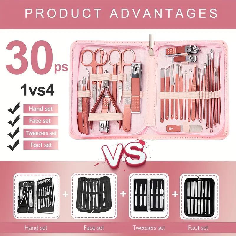 Manicure Set With Storage Case, 30pcs set Portable Multi-functional Nail Clipper Kit Pedicure Care Tool, Nail Care Nail Art Kit For Women & Men