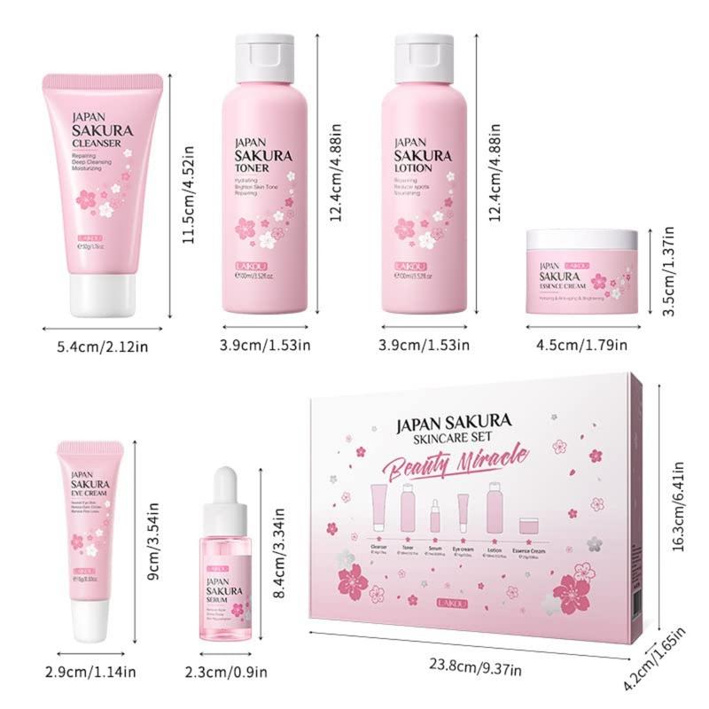 6-count Skin Care Set Sakura Skin Care Set,  Women Beauty Gift Sets Skin Care Kit with Cleanser, Toner, Lotion, Serum, Eye Cream, Face Cream Travel Kit for Women Teen Girls Mom Daughter Women'S Beauty Products, Daily Skin Care Travel Kit