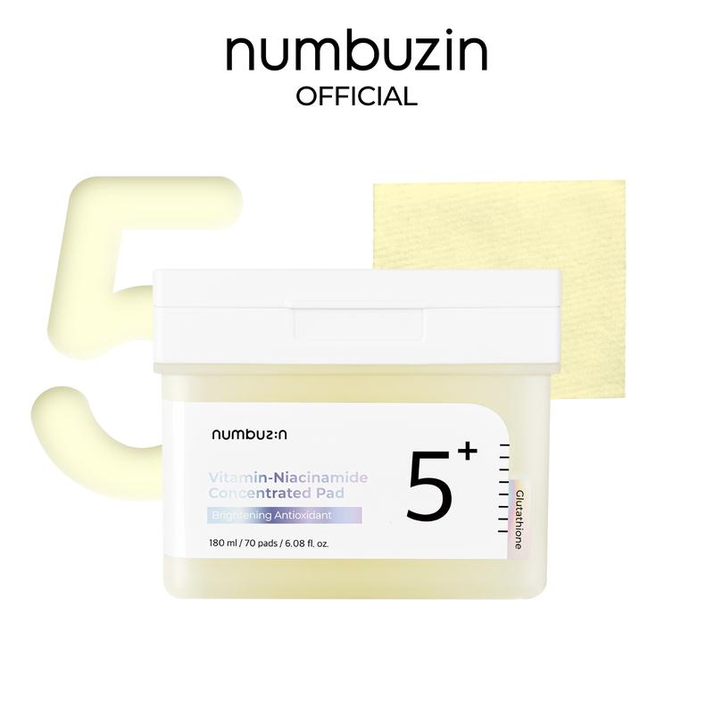 numbuzin No.5+ Niacinamide Concentrated Toner Pad | Double- Sided Pad with Glutathione, Niacinamide, PHA & LHA | Brightening, Exfoliation, Dark Spot, Hyperpigmentation Care | 180ml 70 pads 6.08 Fl Oz