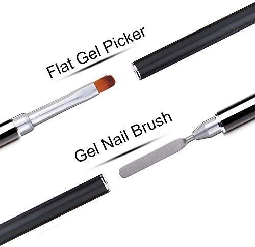 Dual-Ended Polygel Brush & Picker Brush tool, 2 in 1 Stainless Steel Designs Polygel  Brushes Gel  Tool for PolyGel Gel  Nails Extension (Black)