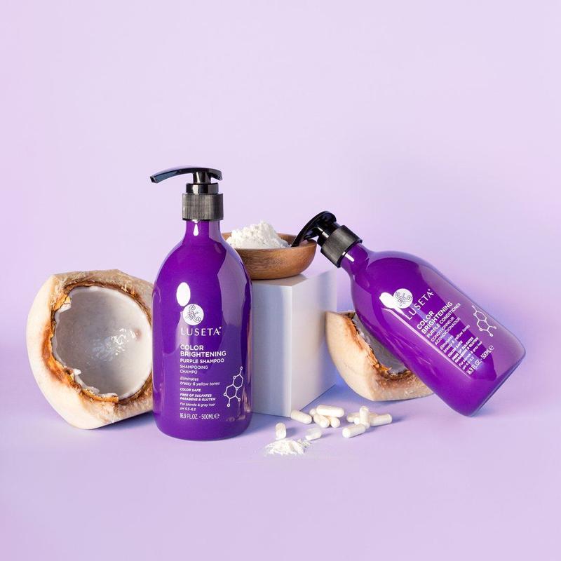 Luseta Purple Shampoo and Conditioner Set for Blonde Gray Color Treated Hair - Sulfate Free Paraben Free Infused with Cocos Nucifera Oil for Curly and Damaged Hair