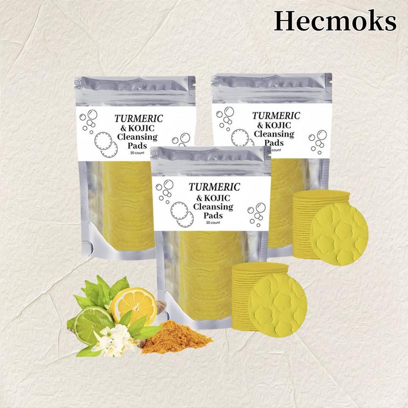 HECMOKS 3Pack Turmeric Cleansing Pads with Kojic Acid, Curcumin Cotton Pads for Face, Target Dark Spots, Exfoliating, Deep Cleansing, Gentle Skin Care