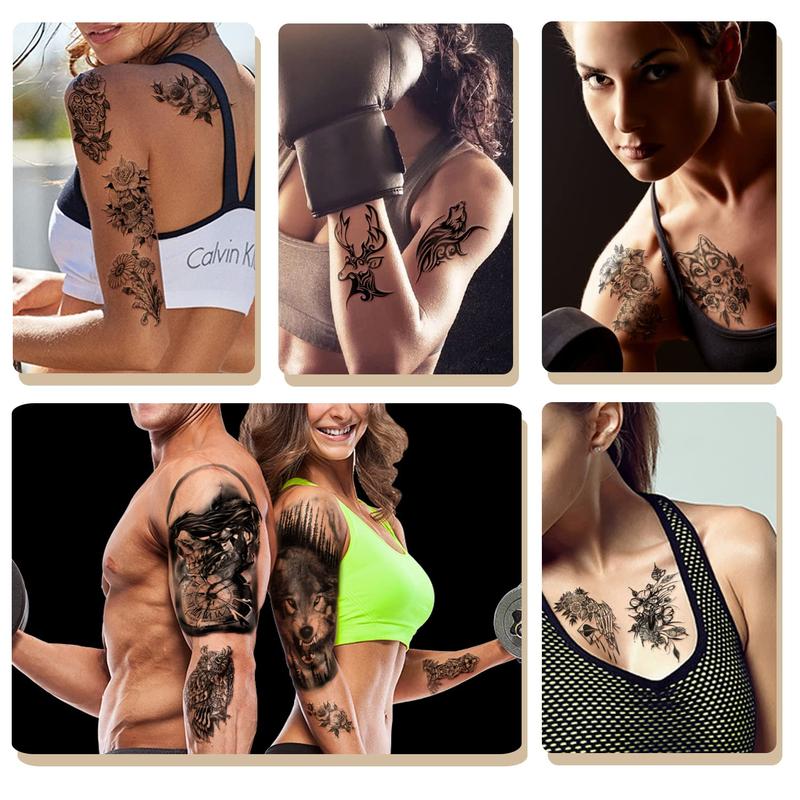 70sheets Waterproof Temporary  for Girls or Boys  10sheets Larger Half Arm Wolf Tiger Lion  Tattoos for Men or Women And 60 sheets Tiny Flower Snake Bird Crown  Sticker