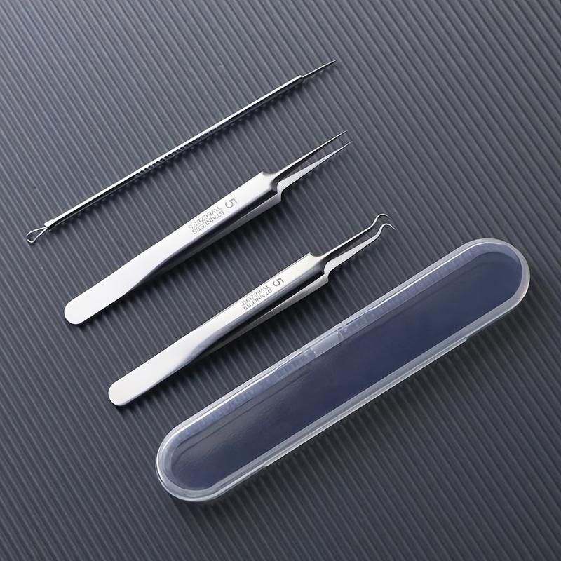 3-Piece Blackhead Remover Suit with Storage Box-Stainless Steel Acne & Acne Extractor, Skin Cleaning, Fragrance Free, Suitable for All Skin Types