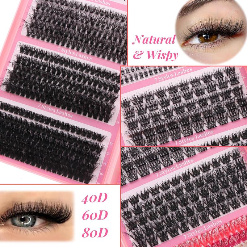 Fluffy False Eyelashes Kit, 1 Set Mixed Length Individual False Eyelashes with Eyelash Extension Glue & Tweezers & Brush & Eyelash Remover, Eye Makeup Accessories, Christmas Gift