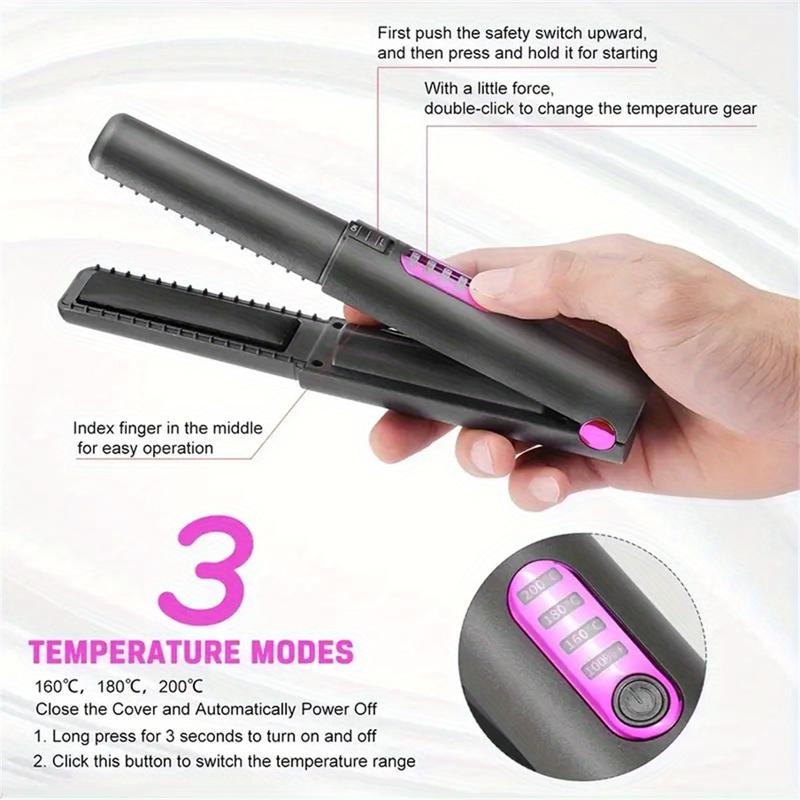 Women Cordless Hair Straightener and Curler 2 in 1, Mini Curling Iron Straightener Combo with 4800mAh Battery, Portable Ceramic Flat Iron for Travel, USB-C Rechargeable, 15s Fast Heating, Gray Black