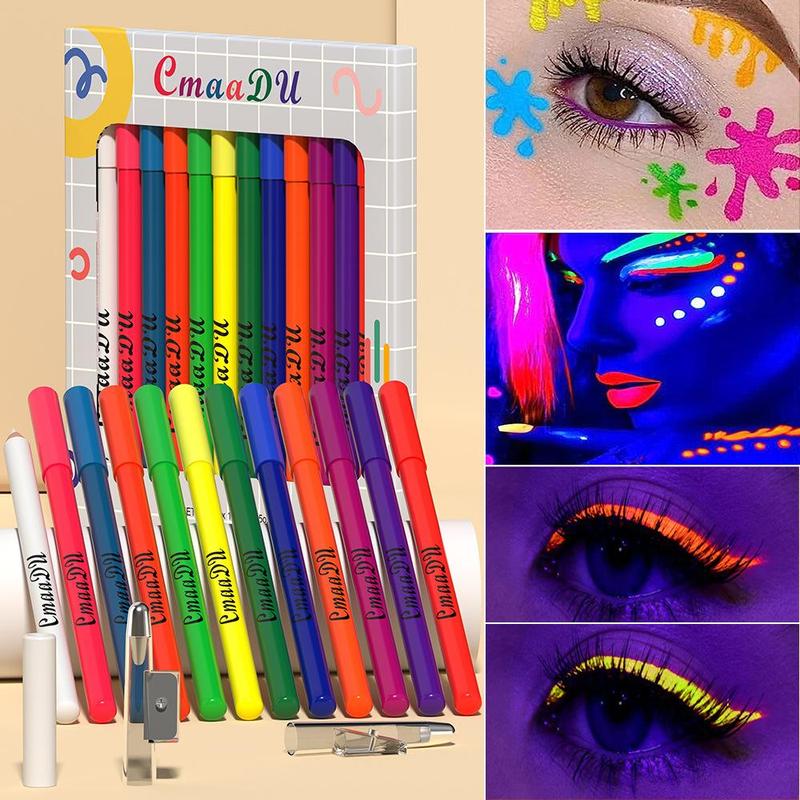 12pcs Luminous Highlighter Liquid Eyeliner Pencil, Long Lasting Rainbow Eyeliner Kit With 2 Pencil Sharpeners, Eye Makeup Kit For Women