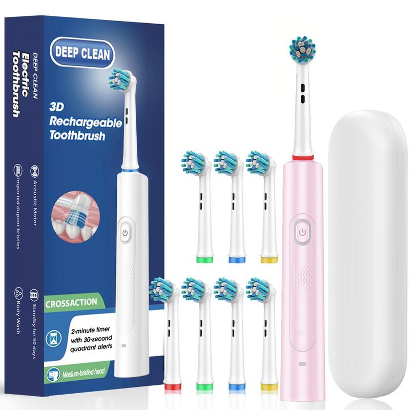 Electric Toothbrush, 1 Box Rechargeable Rotating Electric Toothbrush with 8 Counts Brush Head & Travel Case, Oral Care Product for Adults