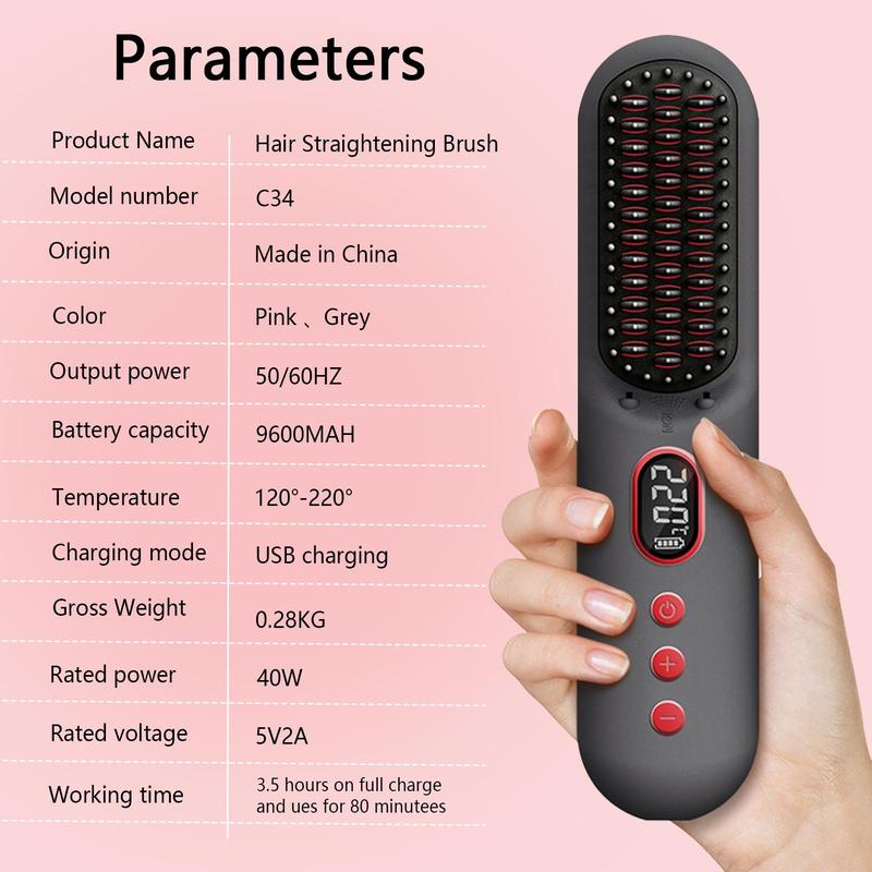 Cordless Straightener Comb with Negative Ions Technology, 9600mah Protable Electric Straightering Brush, Anti-scald,comfort Hair Styling Tool for Home & Travel, Christmas Gifts, Comb Straightener, Portable Straightener