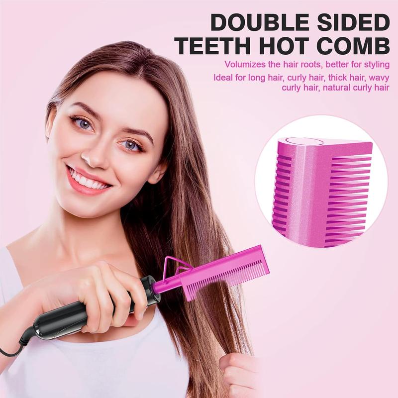 2 in 1 Hot Comb Hair Straightener for Wigs,Black Hair &Beard,Anti-Scald Straightening Comb,Portable Electric Press Comb Double Side Teeth Ceramic Heat Smooth Smoothing