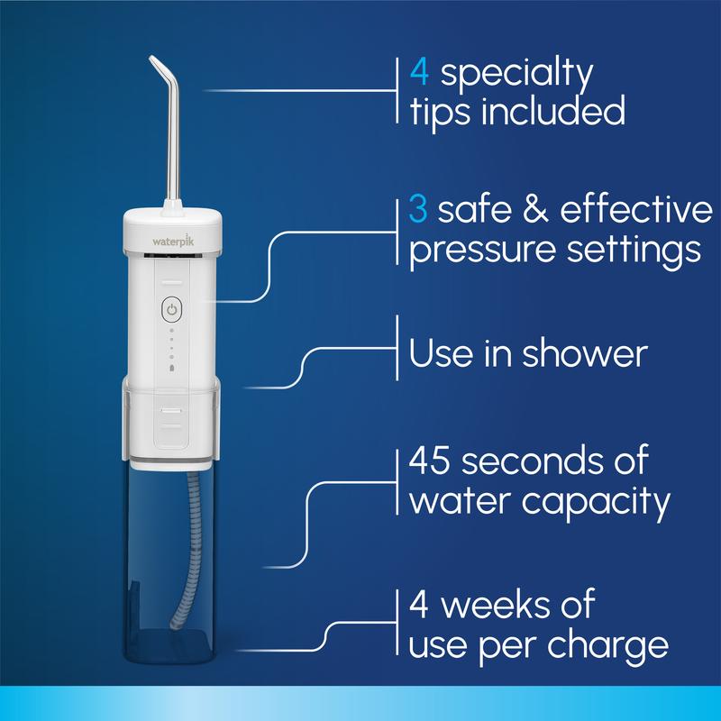 Waterpik Cordless Slide Professional Water Flosser TikTok Shop For Teeth, Gums, Braces, Dental Care With Travel Bag and 4 Tips, ADA Accepted, Rechargeable, Portable Collapsible, and Waterproof, White WF-17, Packaging May Vary