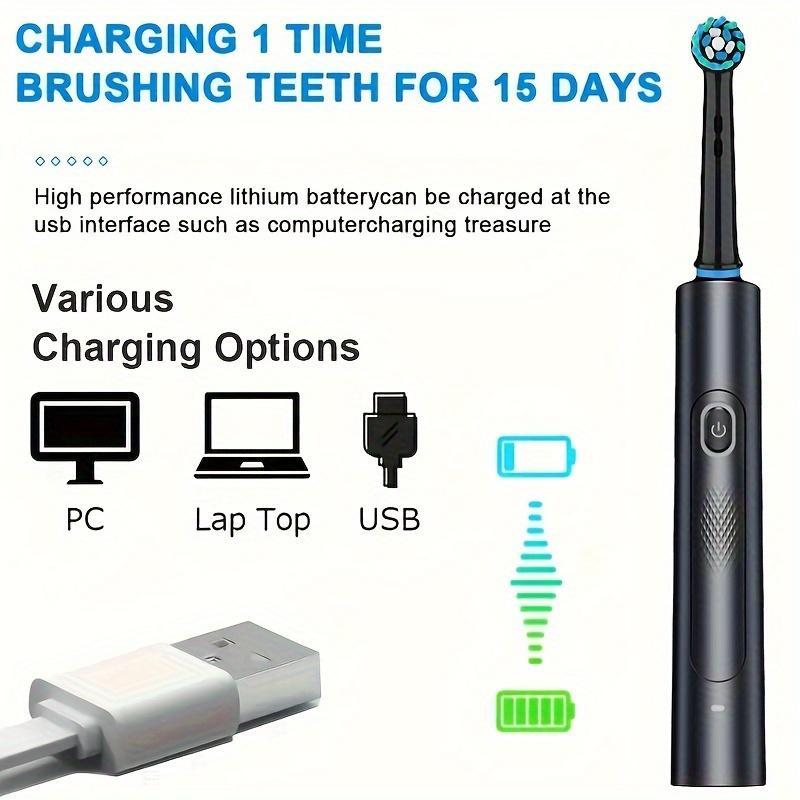 Electric Toothbrush, 1 Box Rechargeable Rotating Electric Toothbrush with 8 Counts Brush Head & Travel Case, Oral Care Product for Adults