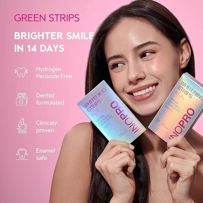 Teeth Whitening Strips 14 Treatments Kit - Sensitive Teeth Whitener, Peroxide Free, Enamel Safe Green White Strips, Deep Stains Removal - Instant Teeth Whitening Without The Harm (28 Strips) coconut whitening Oral dental tool beautiful smile