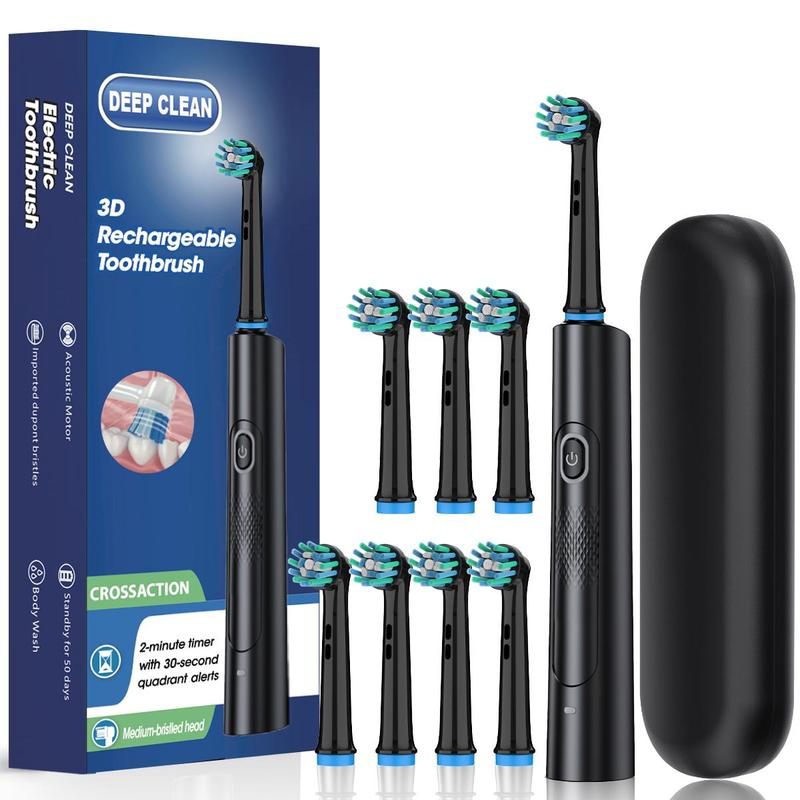 Electric Toothbrush, 1 Box Rechargeable Rotating Electric Toothbrush with 8 Counts Brush Head & Travel Case, Oral Care Product for Adults